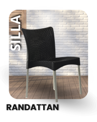 Silla Randattan con tejido tipo ratán negro y patas metálicas