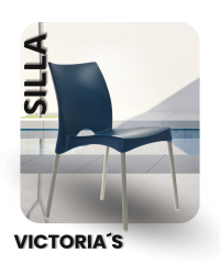 Silla Victoria's de plástico azul con patas metálicas